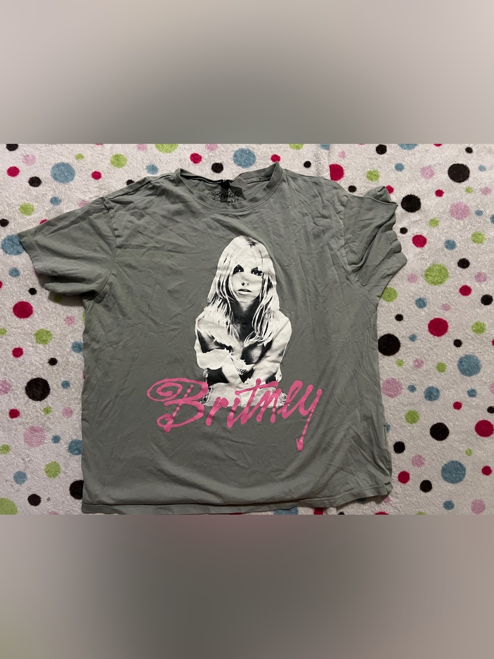 Britney Spears Dusty Green Tee with Pink Script